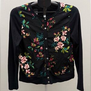 A New Day Black Embroidered Floral Sheer Cardigan (Size M)